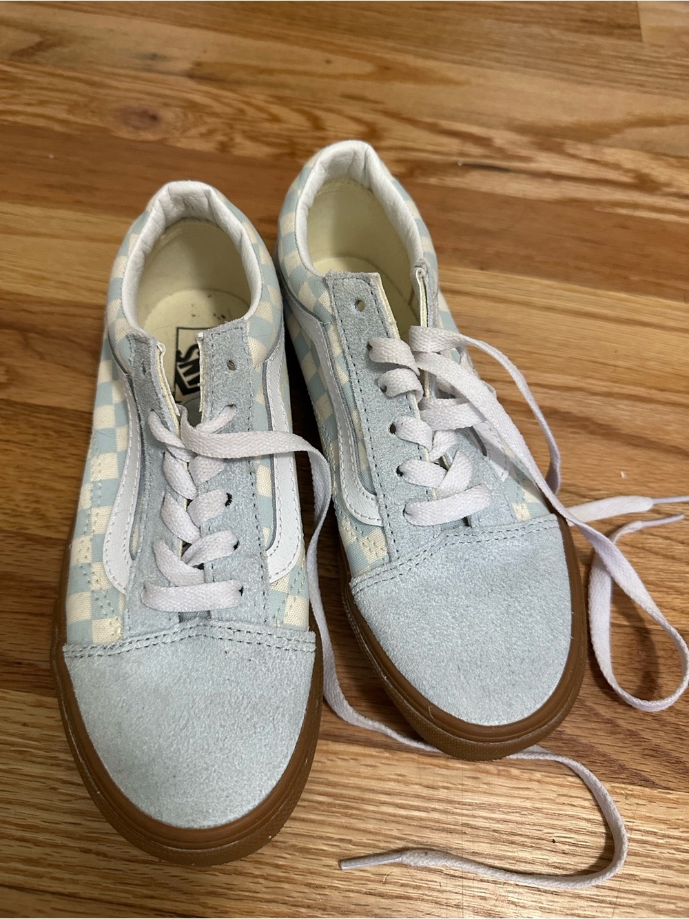 Vans Youth Light Blue and White Checkerboard Low-Top Sneakers